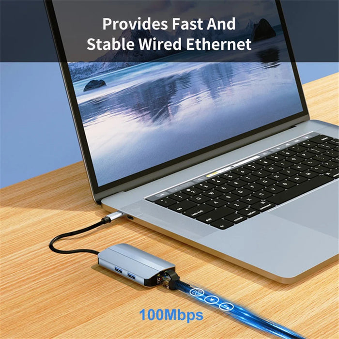 JUNSUNMAY JSM-HUB003 Type-C Hub Adapter 6-in-1 USB-C Docking Station Splitter Support 4K HD Video, 100Mbps, 87W PD Charging Converter - 6