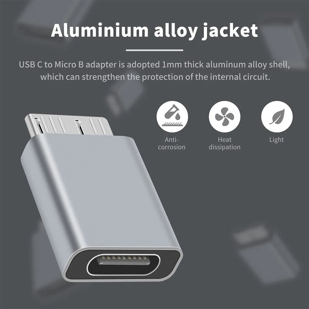 JUNSUNMAY 2Pcs Type-C Female to USB 3.0 Micro B Male Adapter Aluminium Alloy Laptop PC Hard Drive Converter Connector - 3