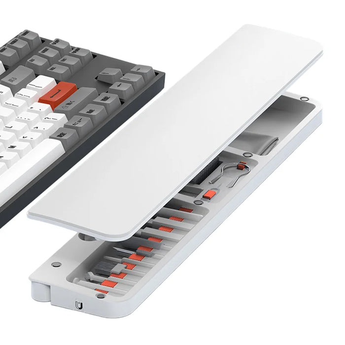 Multifunctional PU Leather Keyboard Wrist Rest Cleaning Kit Organizer Box for Phone/Camera/Earphones Cleaning Tools - White - 1