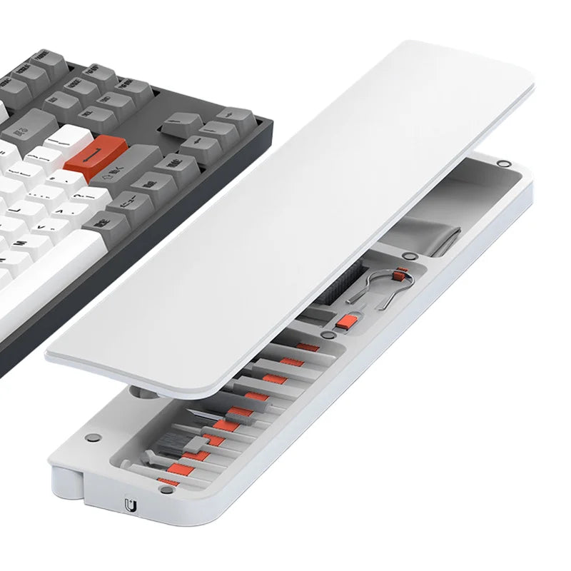 Multifunctional PU Leather Keyboard Wrist Rest Cleaning Kit Organizer Box for Phone/Camera/Earphones Cleaning Tools - White - 1