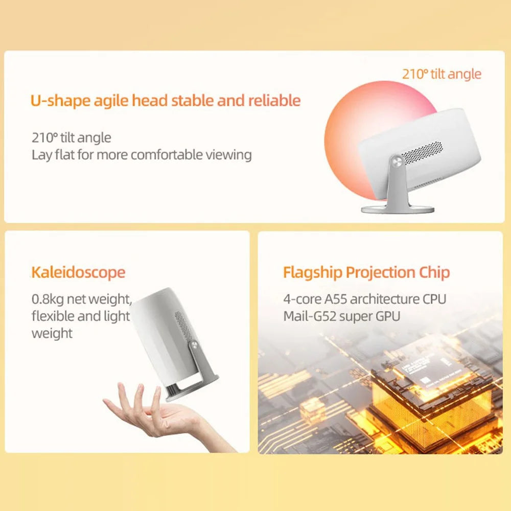 LENOVO Xiaoxin 100M 1080P Full HD Projector 210 Degree Adjustable 400 ANSI Android 12.0 Portable Home Theater, 2+32GB (without Battery) - EU Plug - 5