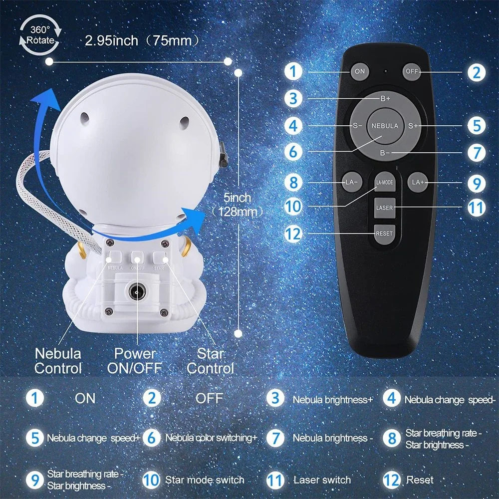 Astronaut Projector Starry Sky Galaxy Projector Night Light LED Lamp for Bedroom Room Decor - Star / White - 6
