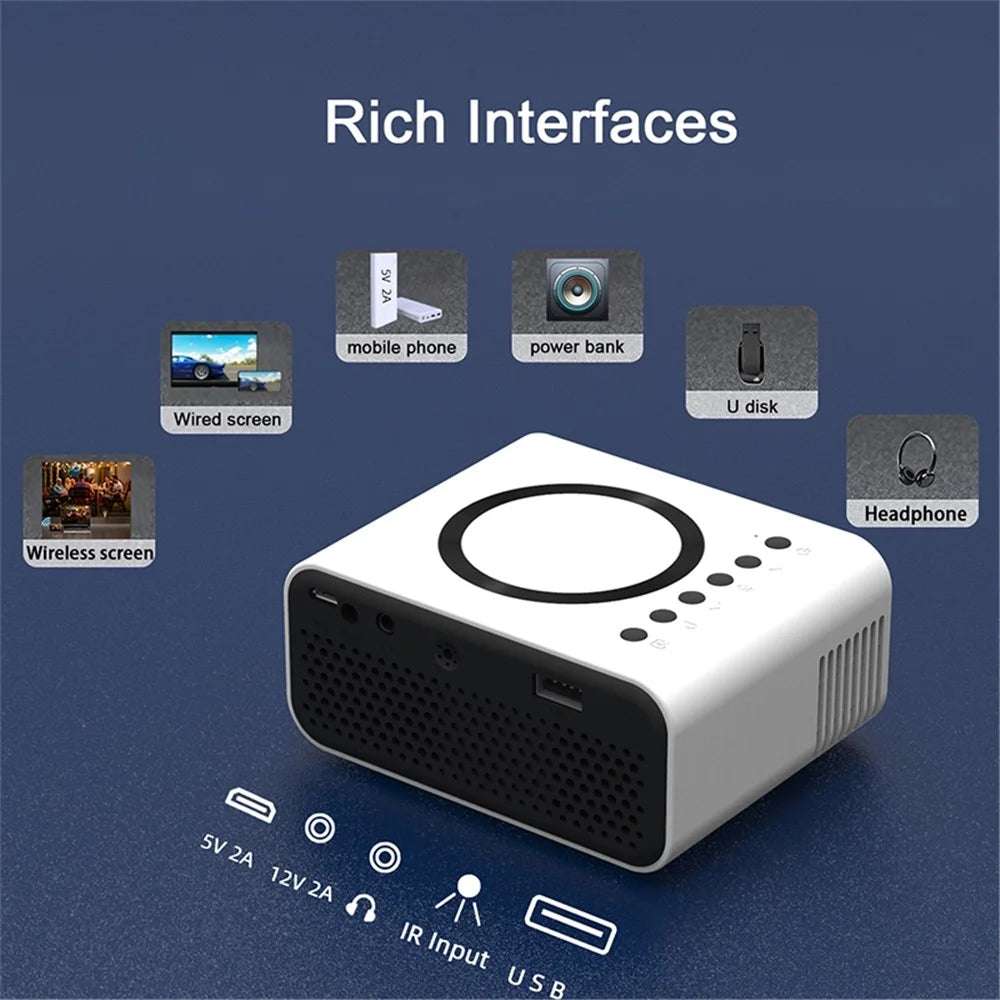 YT300 Mini Projector LED Smart TV Portable Home Theater Rich Interface Low Noise Internal Speaker - White / EU Plug - 3