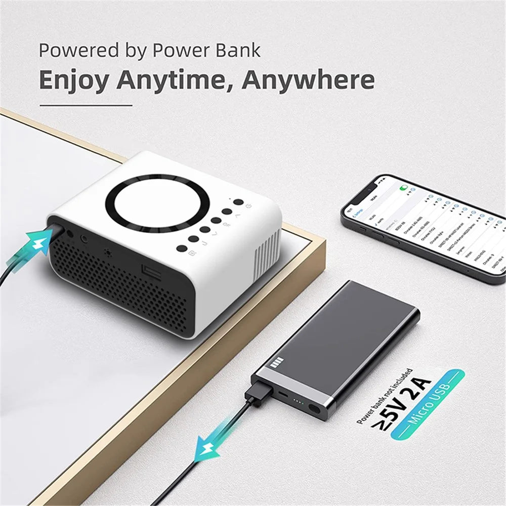 YT300 Mini Projector LED Smart TV Portable Home Theater Rich Interface Low Noise Internal Speaker - White / EU Plug - 5