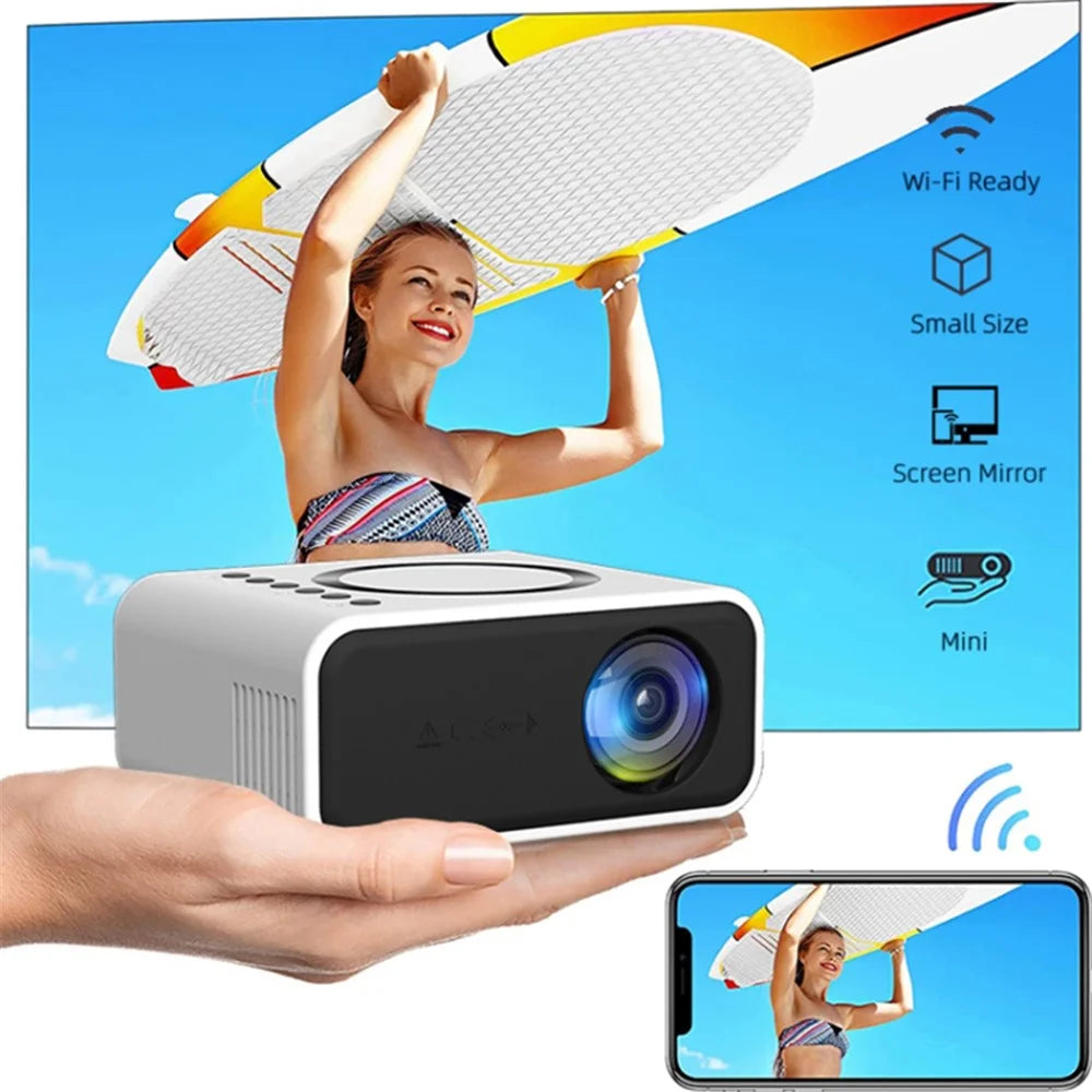 YT300 Mini Projector LED Smart TV Portable Home Theater Rich Interface Low Noise Internal Speaker - White / EU Plug - 6
