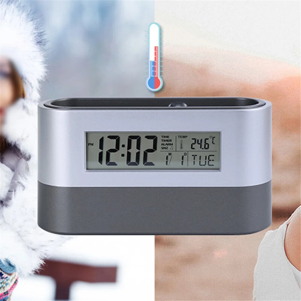 Pen Holder Organizer with LCD Screen Clock Function Temperature Perpetual Calendar Display Countdown Alarm Snooze Mode - 3