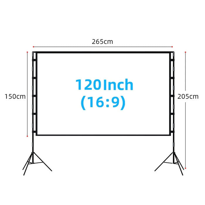120-Inch 2.65mx1.5m Indoor Outdoor Projection Curtain 16:9 Movie Projector Screen with Stand Storage Bag - 6