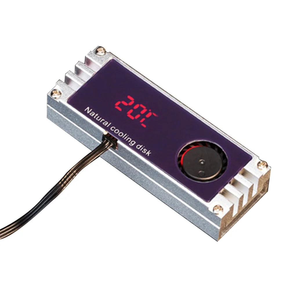 M.2 SSD Heatsink Cooler Temperature Digital Display Cooling Plate with Cooling Fan Dissipation Radiator - Silver - 1