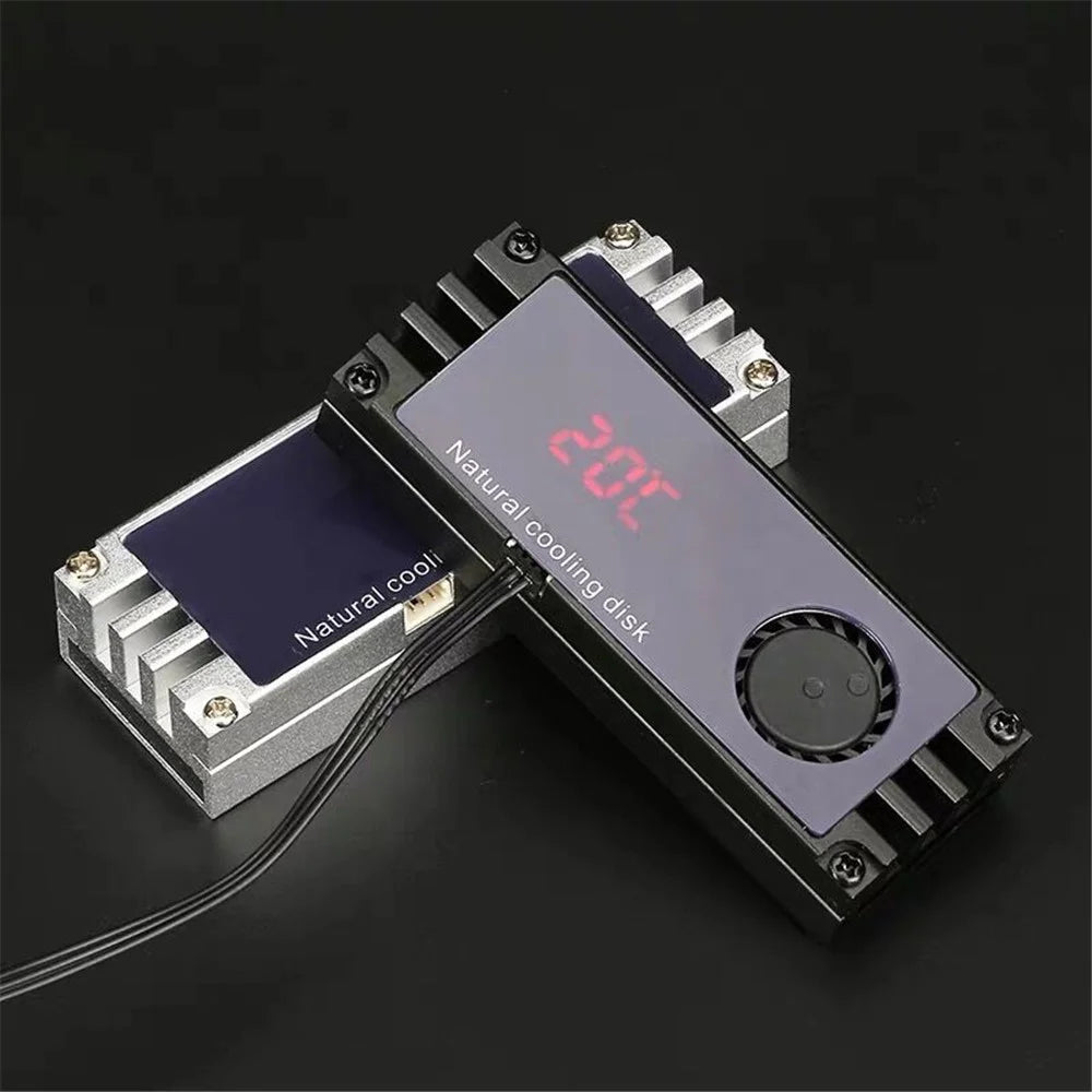 M.2 SSD Heatsink Cooler Temperature Digital Display Cooling Plate with Cooling Fan Dissipation Radiator - Silver - 3