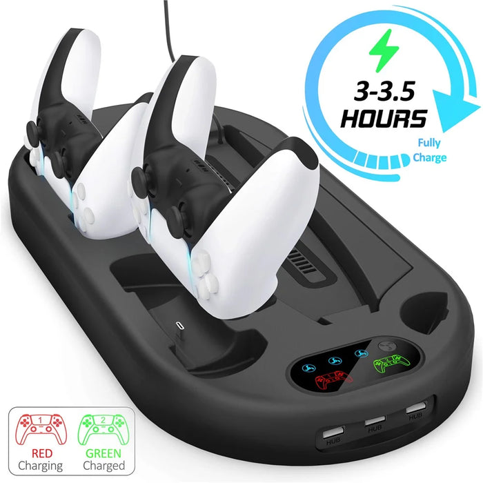 For Sony PS5 Console Controllers Charging Dock Cooler Stand Holder Headphone Holder - Black - 2