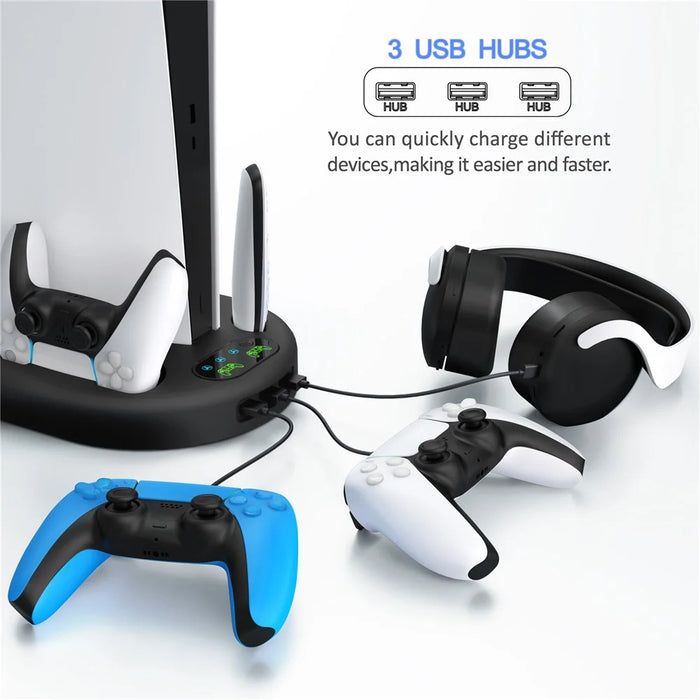 For Sony PS5 Console Controllers Charging Dock Cooler Stand Holder Headphone Holder - Black - 5