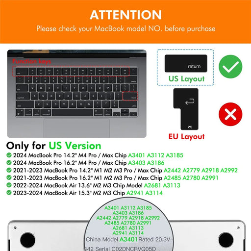 ENKAY MacBook Pro 14.2 / Pro 16.2 / Air 13.6 / Air 15.3  US Version Keyboard Cover Soft Silicone Protective Film - Black - 2