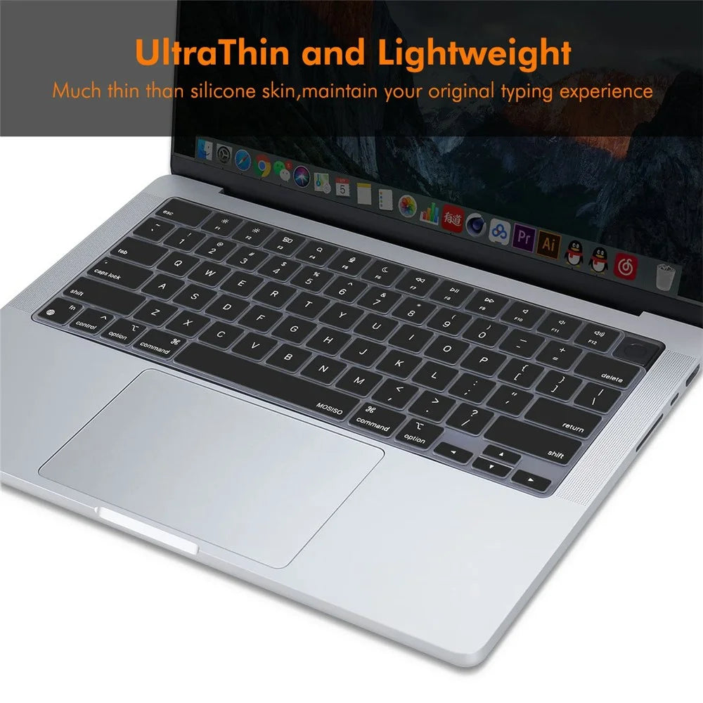 ENKAY Keyboard Cover for MacBook Air 13 / 15 (2022-2026) / MacBook Pro 14 / 16 (2021-2026) EU Version Layout Ultra Thin Silicone Keyboard Protector - Black - 3