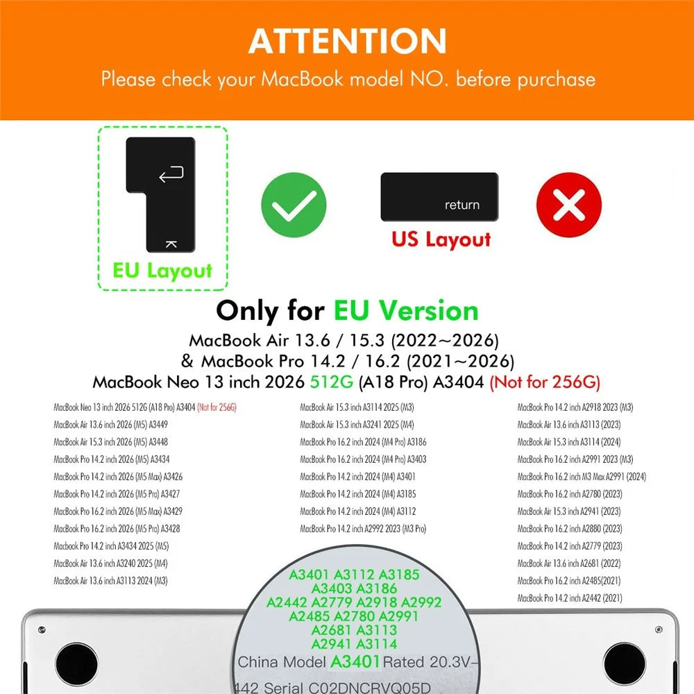 ENKAY Keyboard Cover for MacBook Air 13 / 15 (2022-2026) / MacBook Pro 14 / 16 (2021-2026) EU Version Layout Ultra Thin Silicone Keyboard Protector - Black - 6
