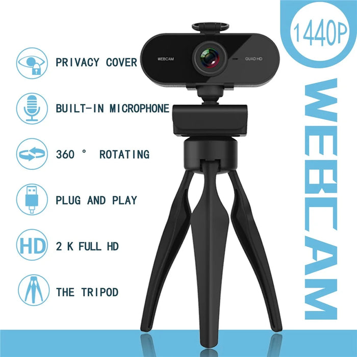 HD 4MP Webcam Built-in Microphone USB Computer Camera with Privacy Cover and Tripod for Video Calling Conference - 4