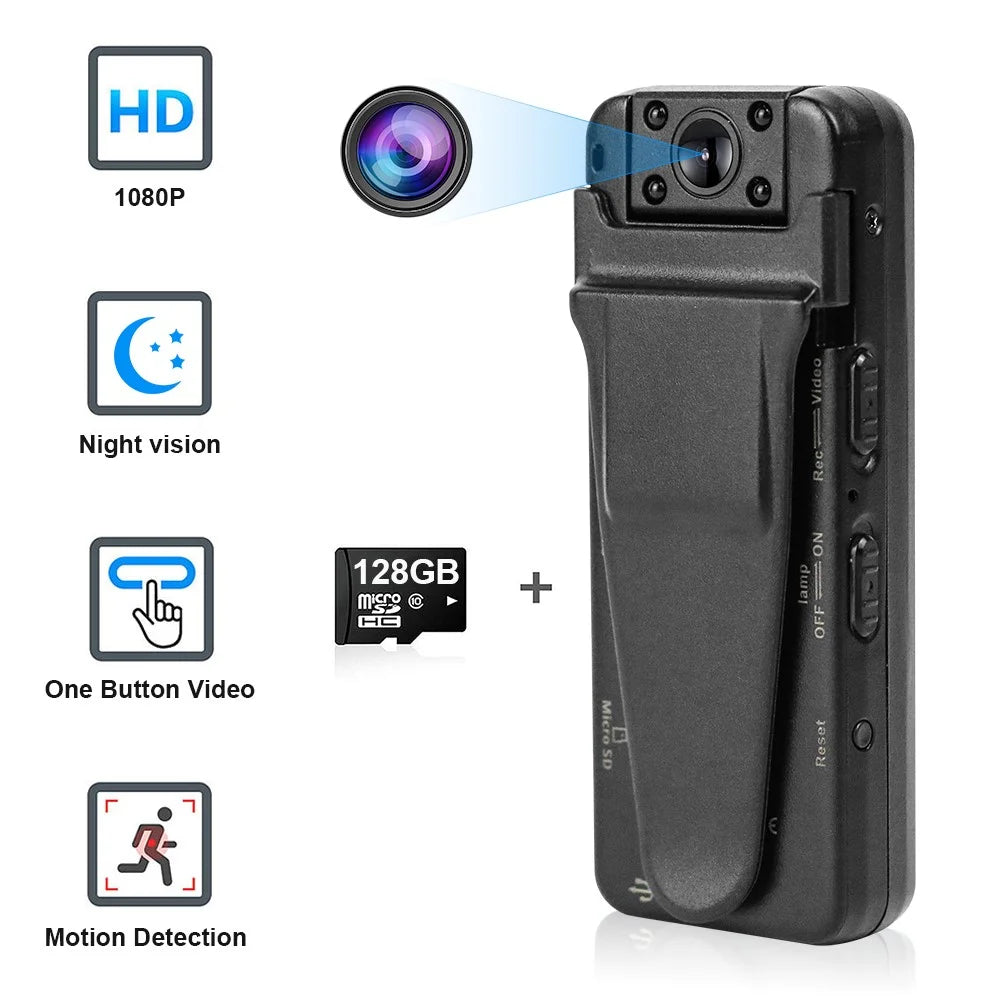 V8 HD 1080P Night Vision Motion Detection Mini Camera Portable Video Recorder with Back Clip - 2