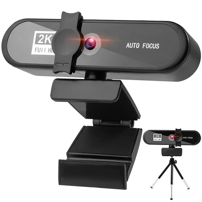 2K Full HD Auto Focus USB Computer Laptop Camera Live Streaming Video Conference Webcam with Built-in Microphone - Black - 1