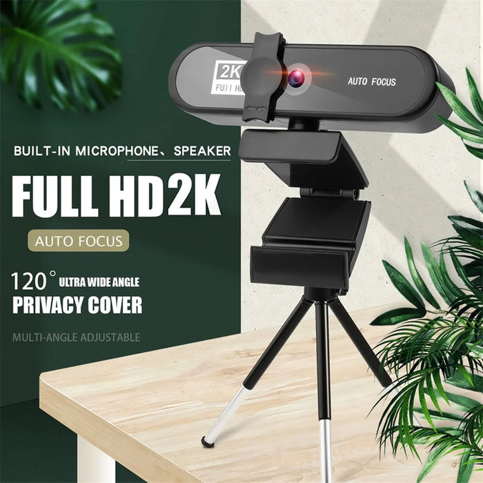 2K Full HD Auto Focus USB Computer Laptop Camera Live Streaming Video Conference Webcam with Built-in Microphone - Black - 3
