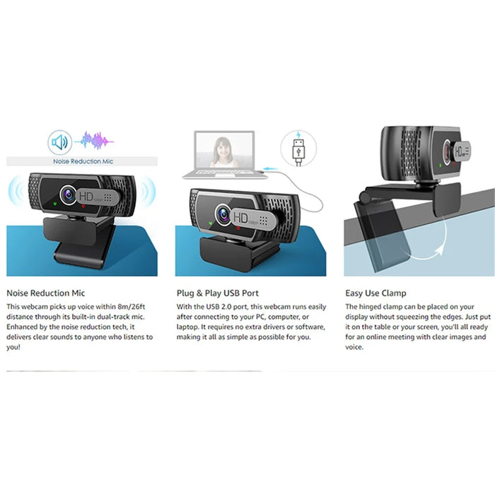 1080P Full HD USB Webcam Plug Play Monitor Camera with Microphone/Privacy Cover for Desktop Computers Laptops Video Work - 4