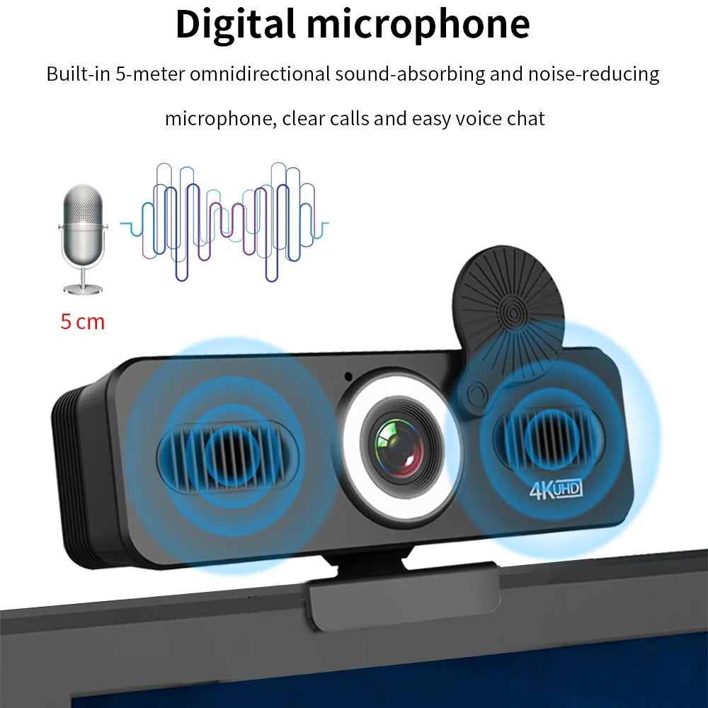 ELEBEST HD 4K USB Computer Camera Live Streaming Video Conference Webcam with Fill Light - 3