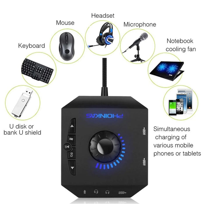 PHOINIKAS T10 Multi-function External Sound Card Independent Drive-free Computer Converter Hub - 4