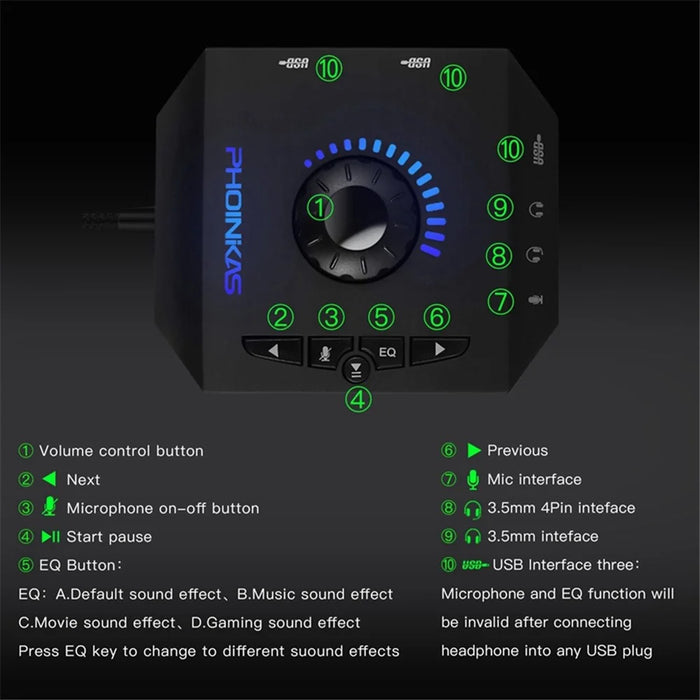 PHOINIKAS T10 Multi-function External Sound Card Independent Drive-free Computer Converter Hub - 6