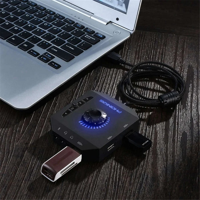 PHOINIKAS T10 Multi-function External Sound Card Independent Drive-free Computer Converter Hub - 7