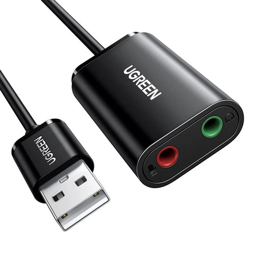 UGREEN 30724 USB Audio Adapter External Stereo Audio Sound Card with 3.5mm Headphone Microphone Jack for Windows Mac Linux PC Laptop PS5 - Black - 1