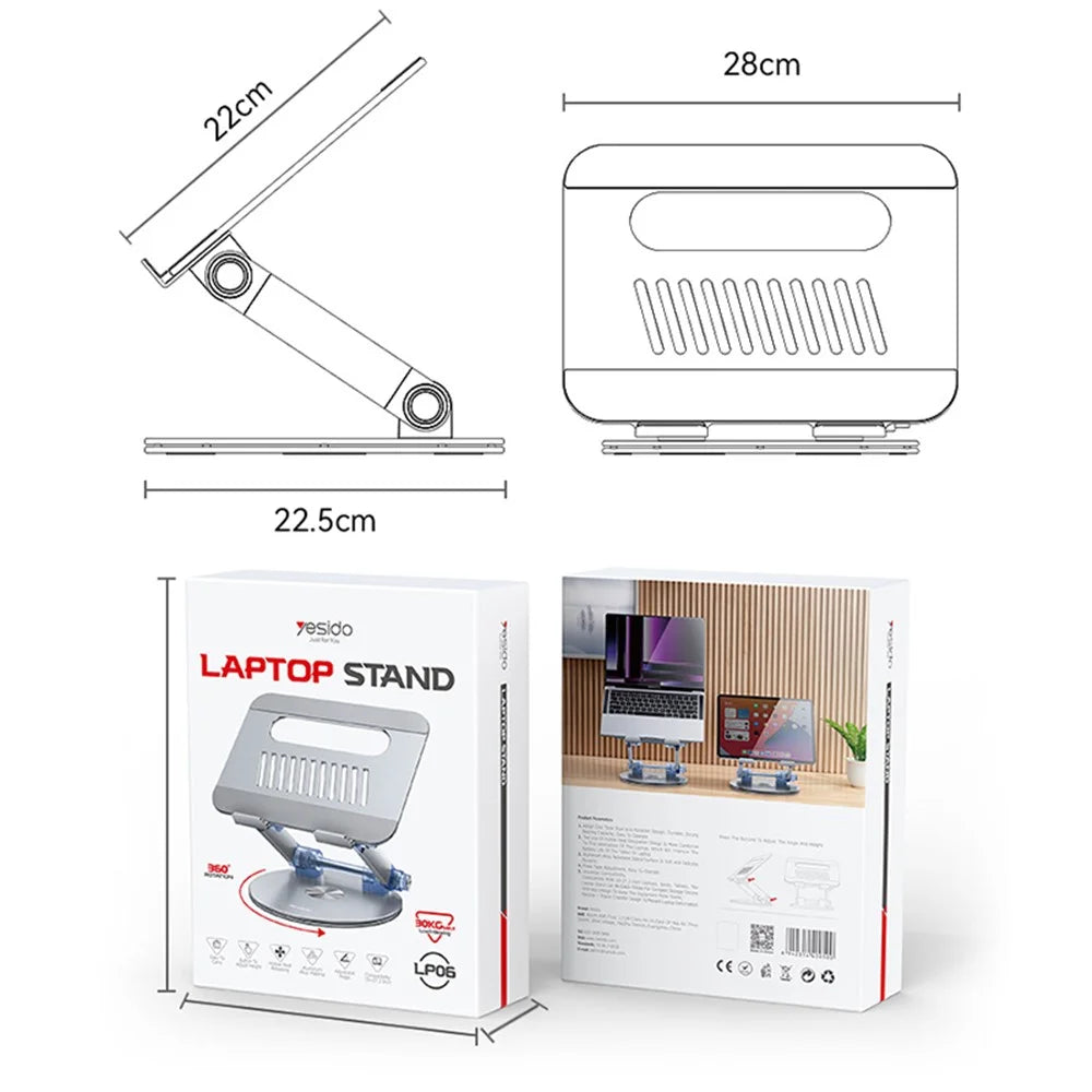 YESIDO LP06 Aluminum Alloy Foldable Laptop Bracket Rotatable Heat Dissipation Notebook Desktop Stand - 6