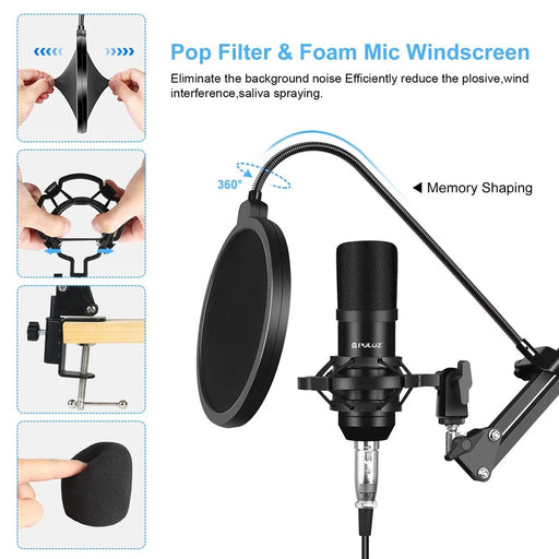 PULUZ PKT3601B Sound Card Live Broadcast Bluetooth-compatible Sound Mixer Studio Microphone Kits with Suspension Scissor Arm and Metal Shock Mount - 2