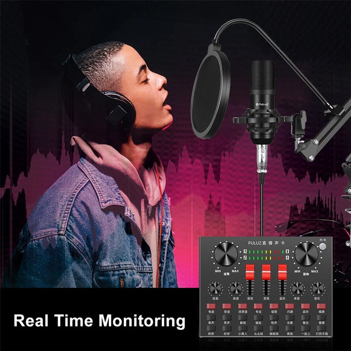 PULUZ PKT3601B Sound Card Live Broadcast Bluetooth-compatible Sound Mixer Studio Microphone Kits with Suspension Scissor Arm and Metal Shock Mount - 3