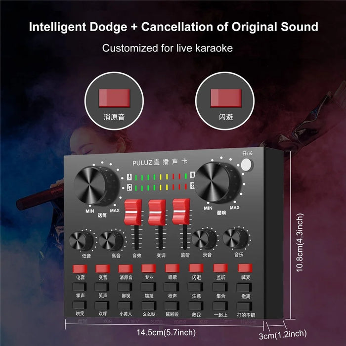 PULUZ PKT3601B Sound Card Live Broadcast Bluetooth-compatible Sound Mixer Studio Microphone Kits with Suspension Scissor Arm and Metal Shock Mount - 6