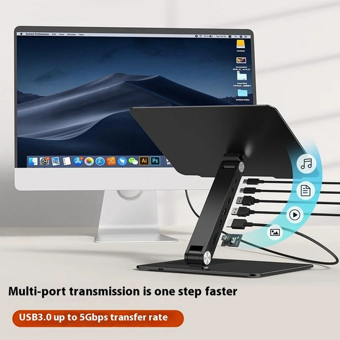 C5Q 15W Wireless Charging Laptop Riser Folding Bracket with 6-in-1 Hub Docking Station - 3