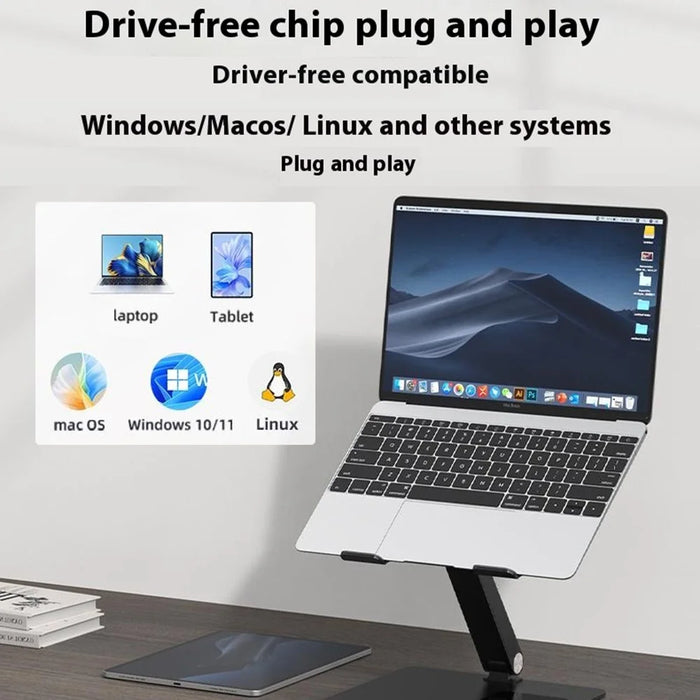 C5Q 15W Wireless Charging Laptop Riser Folding Bracket with 6-in-1 Hub Docking Station - 6
