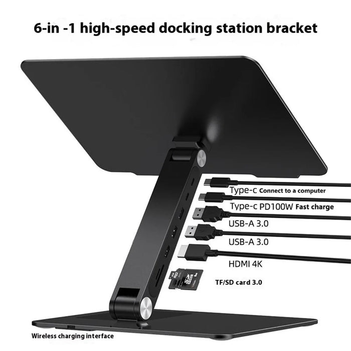 C5Q 15W Wireless Charging Laptop Riser Folding Bracket with 6-in-1 Hub Docking Station - 7