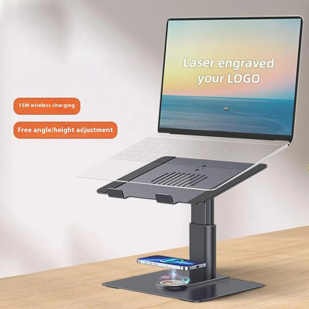 E8AW Desktop Laptop Bracket Aluminum Alloy Heat Dissipation Stand with Wireless Charging Dock - 2