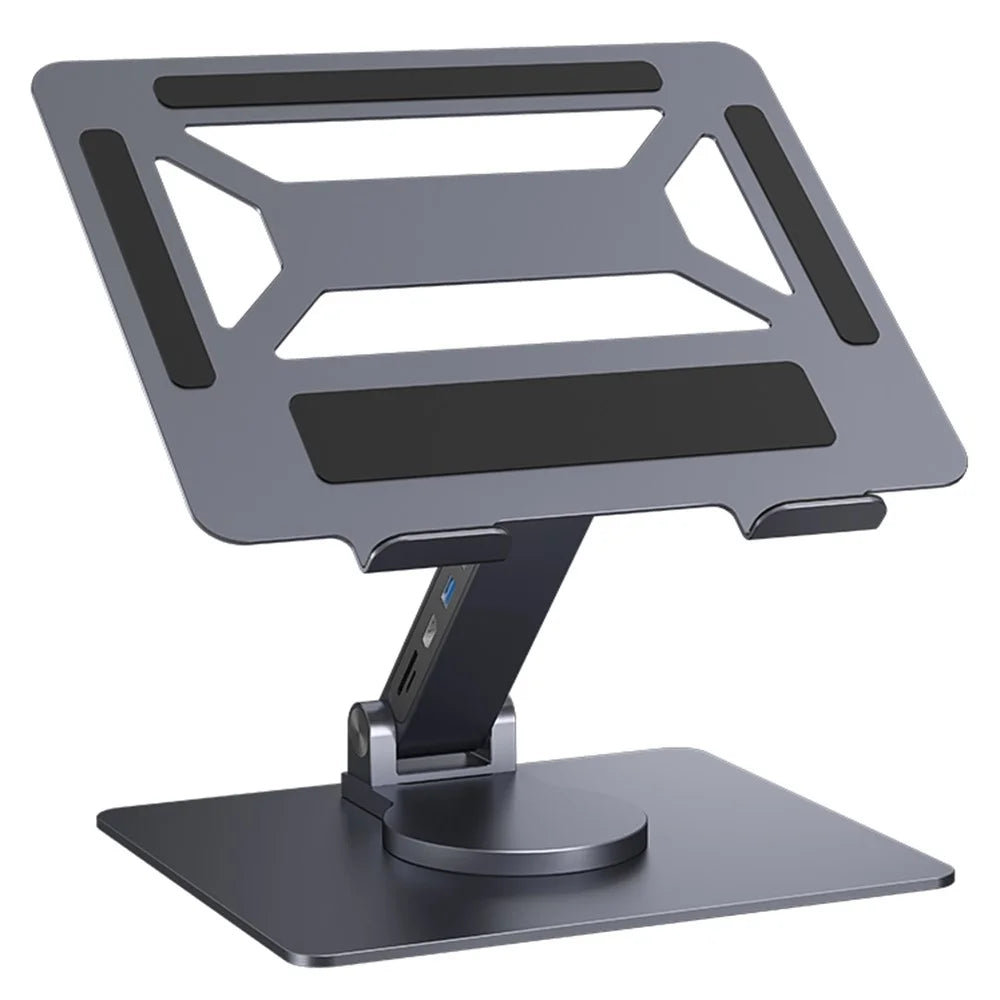 E17SU Pro Laptop Riser Stand Rotatable Desktop Bracket 8-in-1 USB Hub Docking Station - Tarnish - 1