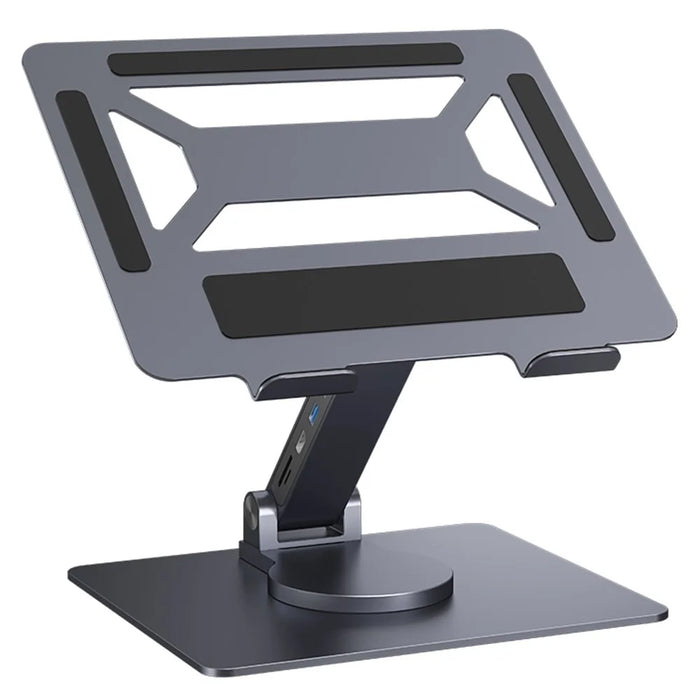 E17SU Pro Laptop Riser Stand Rotatable Desktop Bracket 8-in-1 USB Hub Docking Station - Tarnish - 1