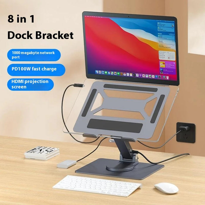 E17SU Pro Laptop Riser Stand Rotatable Desktop Bracket 8-in-1 USB Hub Docking Station - Tarnish - 2