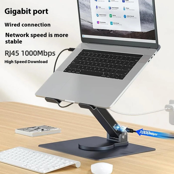 E17SU Pro Laptop Riser Stand Rotatable Desktop Bracket 8-in-1 USB Hub Docking Station - Tarnish - 3