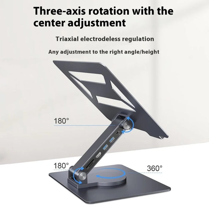 E17SU Pro Laptop Riser Stand Rotatable Desktop Bracket 8-in-1 USB Hub Docking Station - Tarnish - 5