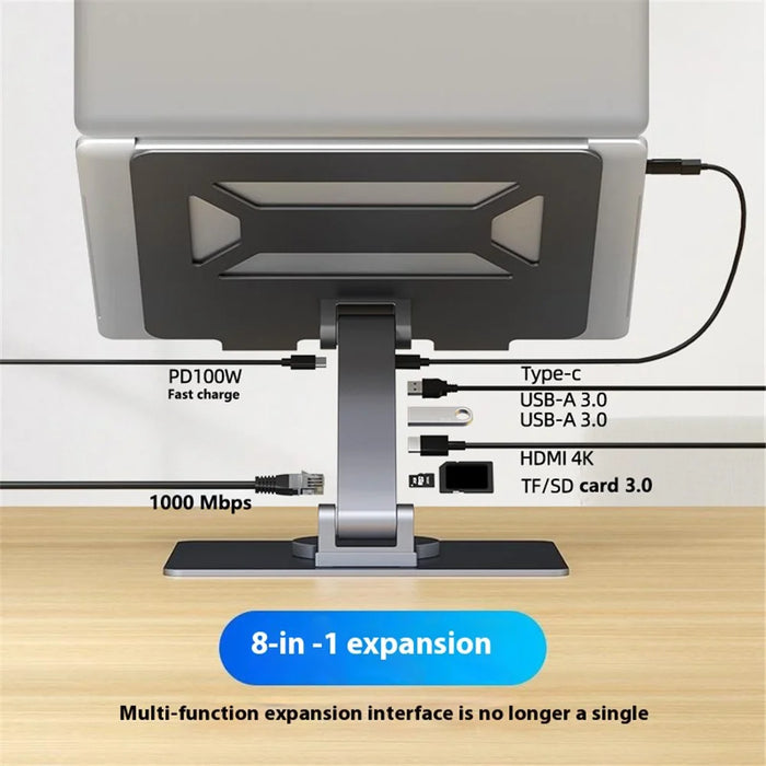 E17SU Pro Laptop Riser Stand Rotatable Desktop Bracket 8-in-1 USB Hub Docking Station - Tarnish - 7