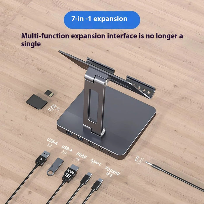 H13U Phone Tablet Stand Aluminum Alloy Desktop Bracket with 7-in-1 USB Hub Docking Station - 3