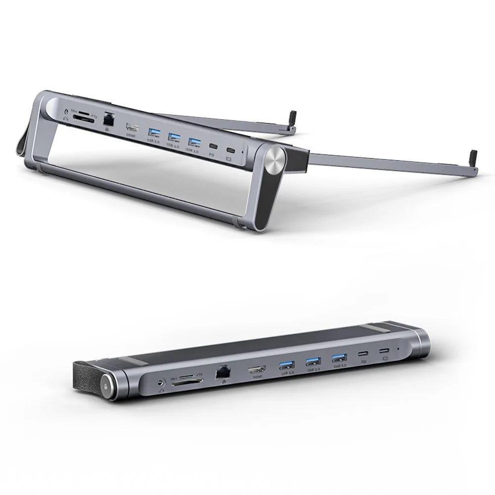 T12U For 7-17 Inch Laptop Riser Folding Tablet Bracket with 9-in-1 Hub Docking Station - 2