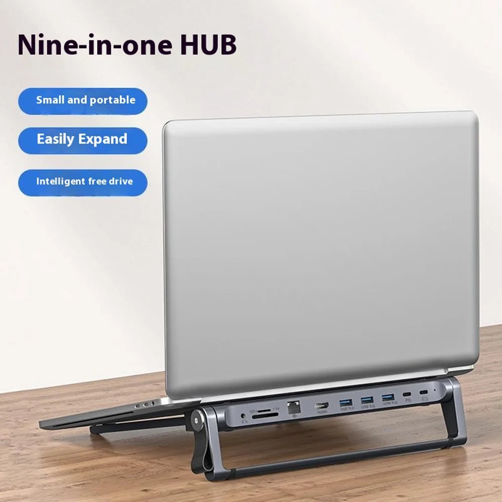 T12U For 7-17 Inch Laptop Riser Folding Tablet Bracket with 9-in-1 Hub Docking Station - 4