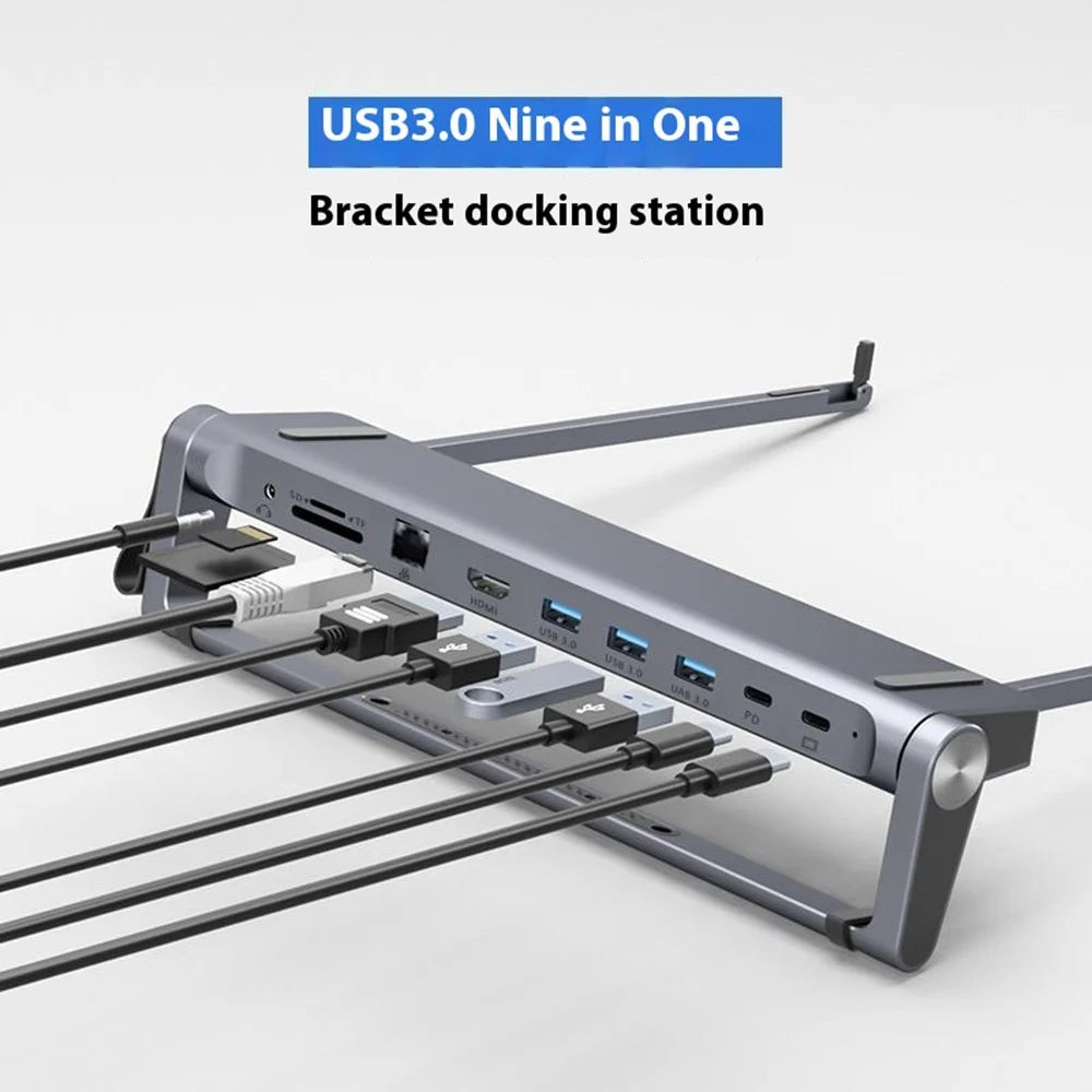 T12U For 7-17 Inch Laptop Riser Folding Tablet Bracket with 9-in-1 Hub Docking Station - 5