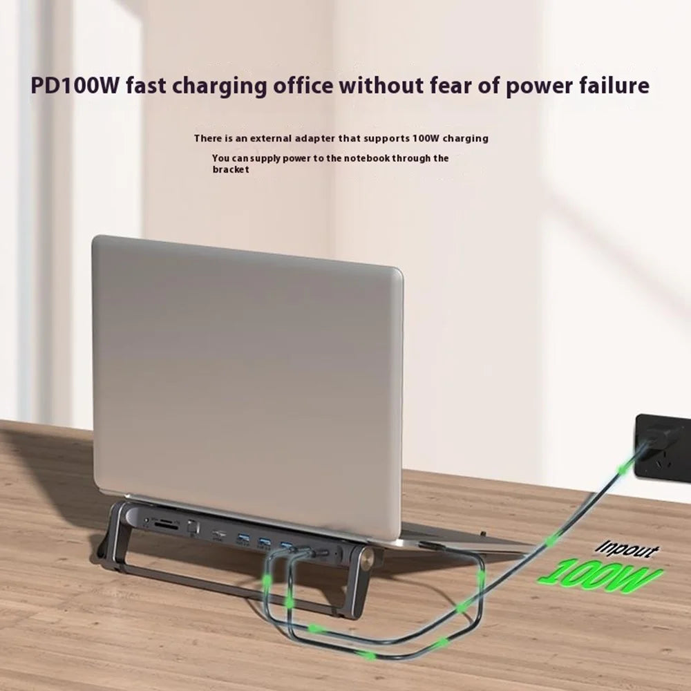 T12U For 7-17 Inch Laptop Riser Folding Tablet Bracket with 9-in-1 Hub Docking Station - 6