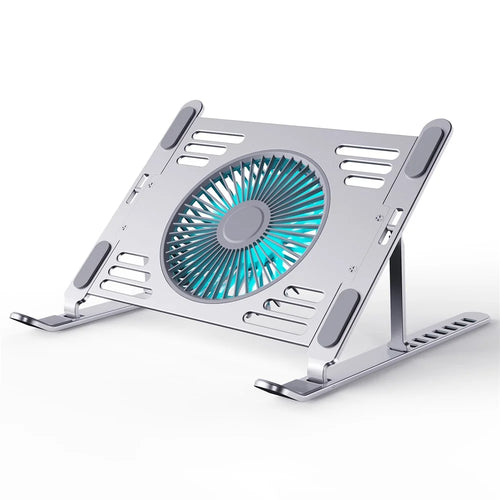 R-JUST HZ44 Foldable Height Adjustable Laptop Cooling Fan Base Metal Notebook Cooler Stand - Silver - 1
