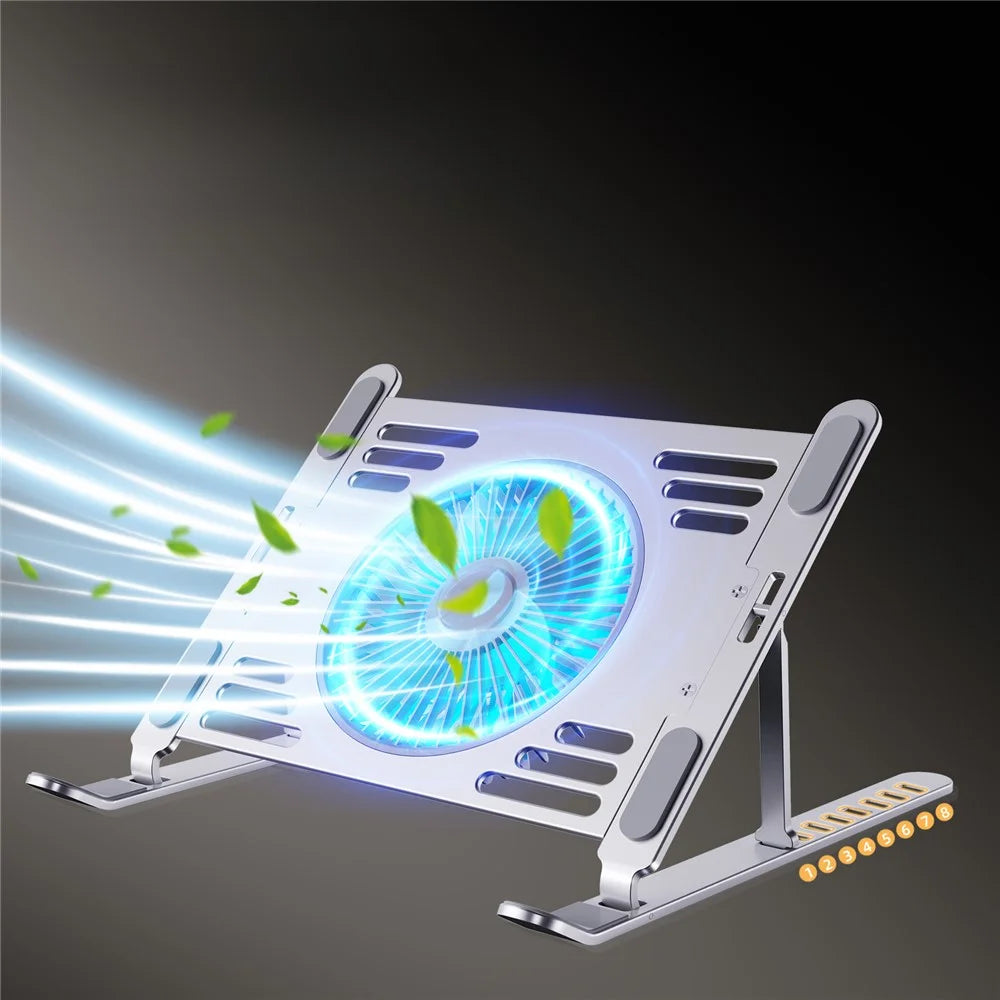 R-JUST HZ44 Foldable Height Adjustable Laptop Cooling Fan Base Metal Notebook Cooler Stand - Silver - 2