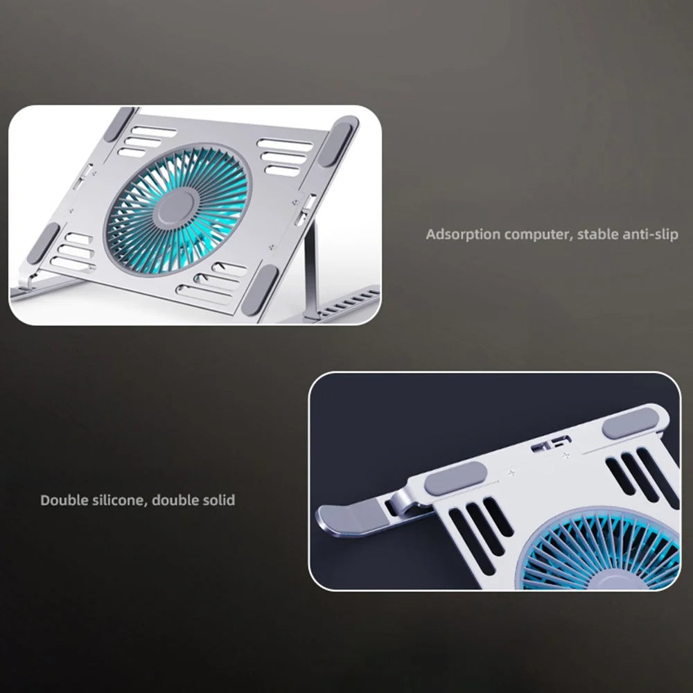 R-JUST HZ44 Foldable Height Adjustable Laptop Cooling Fan Base Metal Notebook Cooler Stand - Silver - 3